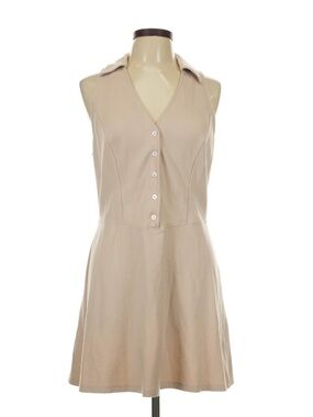 OGL Beige Sleeveless Collared Button-Front Dress